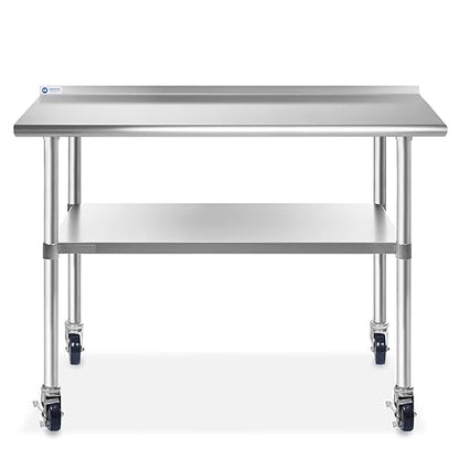 GRIDMANN Stainless Steel Table 72 in. x 30 in., NSF Commercial Kitchen Prep & Work Table w/Backsplash and Wheels