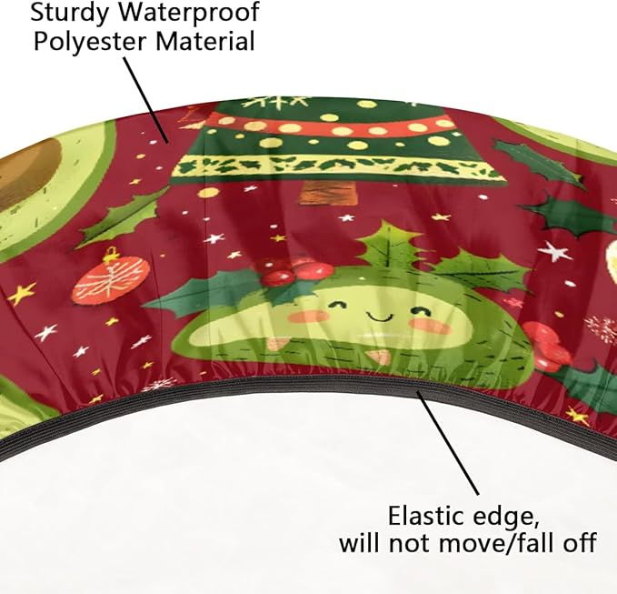 Christmas Tree Avocado Green Round Table Cloth Cover, Elastic Edge Waterproof Wipeable Tablecloths 36"-42" Polyester Tablecloth for Party Restaurant Banquet Holiday Camping Outdoor Picnic