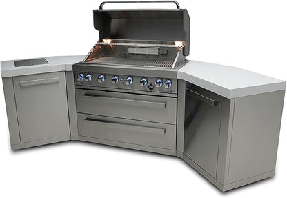 Mont Alpi MAi805-45 44-inch 6-Burner 115000 BTU 45 Degree Stainless Steel Gas Outdoor Kitchen Bar Barbecue Island Grill + Infrared Side & Rear Burners + Granite Countertops + Storage Drawers