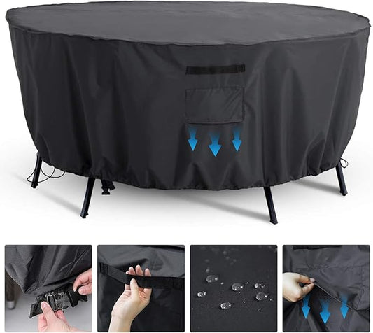 Tempera Patio Round Furniture Cover , Anti-Fading and UV Resistant Sectional Sofa , Outdoor Table Cover Waterproof, 110"D x 27.8"H, Space Grey