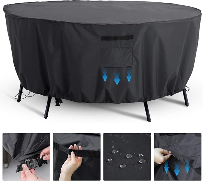 Tempera Round patio furniture covers，Outdoor Round Table Cover , Anti-Fading , Heavy Duty Tear Resistant Waterproof Patio Cover for Outdoor Furniture, 72"D x 27.8"H, Space Grey