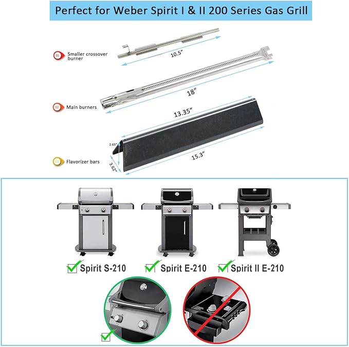 Spirit e210 7635 Flavorizer Bars and 69785 67024 Burner for Weber Spirit I & II 200 Spirit E210 E220 S210 S220 GS4 200 with Front Control, Grill Replacement Parts for Weber Spirit 2 E210 Grill Parts