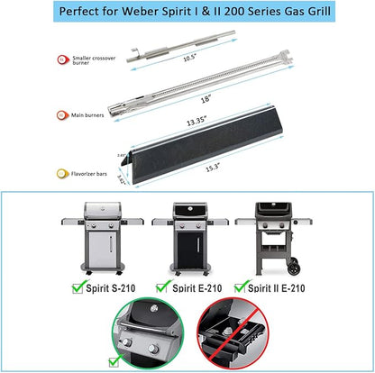 Spirit e210 7635 Flavorizer Bars and 69785 67024 Burner for Weber Spirit I & II 200 Spirit E210 E220 S210 S220 GS4 200 with Front Control, Grill Replacement Parts for Weber Spirit 2 E210 Grill Parts