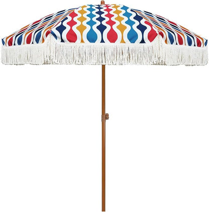 AMMSUN 7ft Patio Umbrella with Fringe Outdoor Tassel Umbrella UPF50+ Premium by AMMSUN