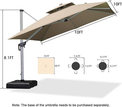 PURPLE LEAF Cantilever Patio Umbrellas 10' x 10' Square Double Top, 3-Yr - Image 9