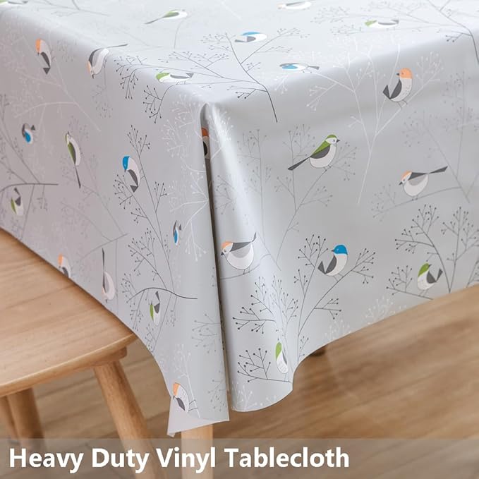 TruDelve Heavy Duty Vinyl Tablecloth Rectangle Plastic Table Cloths Waterproof Oilcloth Tablecloths Outdoor Picnic Table Cloth (72'' x 54'', Birds-1)