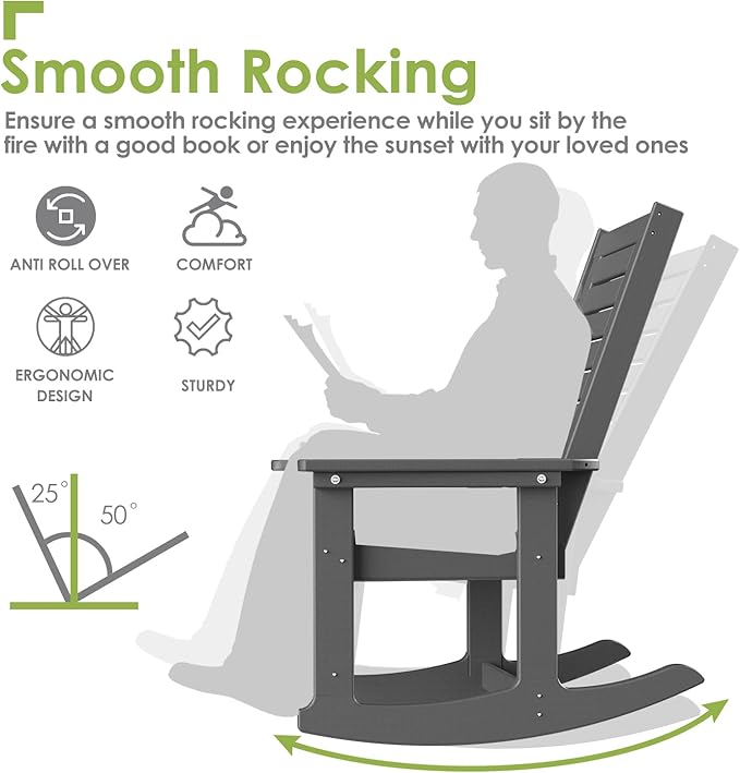 GREENVINES Outdoor Rocking Chairs Set, 2 Rockers w/ 1 Side Table - Image 5
