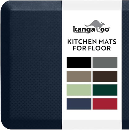 KANGAROO Thick Ergonomic Anti Fatigue Mats for Kitchen Floor, Cushioned Standing Office Desk Mat, Waterproof Scratch Resistant Topside, Supportive All Day Comfort Padded Foam Rugs, 17x24, Navy