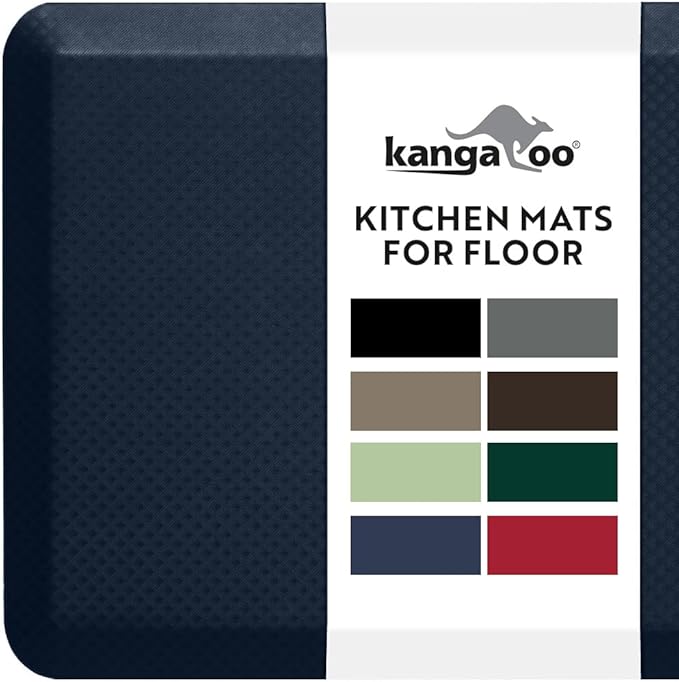 KANGAROO Thick Ergonomic Anti Fatigue Mats for Kitchen Floor, 39x20, Cushioned Standing Office Desk Mat, Waterproof Scratch Resistant Topside, Supportive All Day Comfort Padded Foam Rugs, Navy