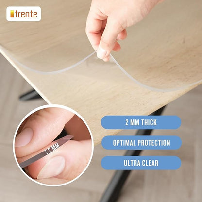 Clear Table Cover Protector, 44x64 inch, German Quality with 2 Mm Thickness, Stain Resistant Dining Pad with Beveled Edges, Washable Tablecloth, Fitted Clear Desk Cover for Indoor & Outdoor Use
