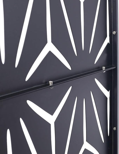 Outdoor Privacy Screen, 76" H x 48" W Decorative Metal Panel, Steel Privacy Divider with Freestanding Base, Ideal for Garden, Patio, or Balcony, Black