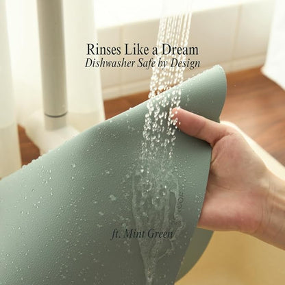 Mint Green Oval Silicone Placemats Set of 6 – Heat Resistant, Waterproof, Easy to Clean Non-Slip Modern Dining Table Mats – Premium Leather Textured Japandi Kitchen Decor