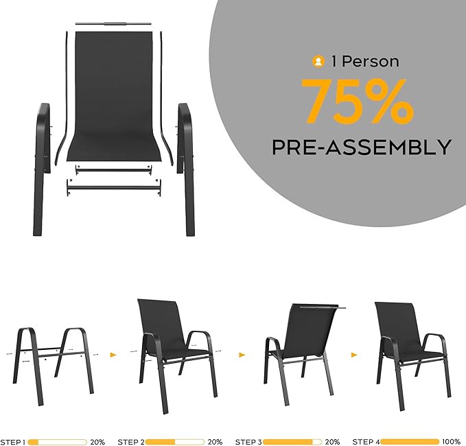 Stackable Patio Chairs Set of 8, Outdoor Chairs Set - Image 5
