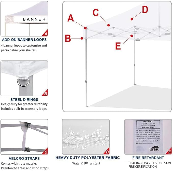 Eurmax USA 10x20 Pop Up Canopy Replacement Canopy Tent Top Cover, Instant Canopy Top Cover ONLY, Choose 30 Colors,Bonus 4PC Pack Weight Bag (10x20, Pink)
