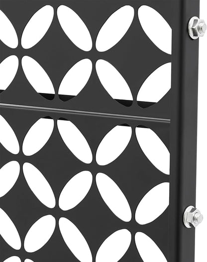 75" H×35" W Decorative Outdoor Privacy Screen with Stand, Outdoor Decor Privacy Fence Screen Metal Fence Panels, Free Standing Metal Divider for Patio Lawn Deck (Black-Circle)