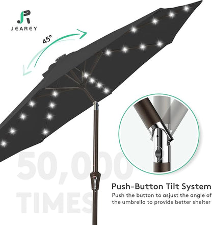 JEAREY 9' Patio Umbrella with Solar Lights, LED Umbrella, Jet Black | Outdoor - Image 8