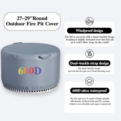 Chinchilla Fire Pit Cover Round for Solo Stove Yukon 28"-29", Waterproof Smokeless Fire Pit Cover, 600D Strong Tear Resistant, Fits for Gas/Table/Bowl Fire pits