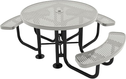 COATEDOUTDOORFURNITURE Heavy-Duty Portable Outdoor Picnic Table with Umbrella Hole, Punched Steel Patio Dining Furniture Made in America (46" Round Top, Grey)