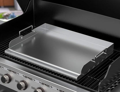 Skyflame Universal Stainless Steel Griddle Flat Top Plate with Even Heating Bracing for BBQ Charcoal/Gas Grills, Camping, Tailgating, and Parties 17" x 13"