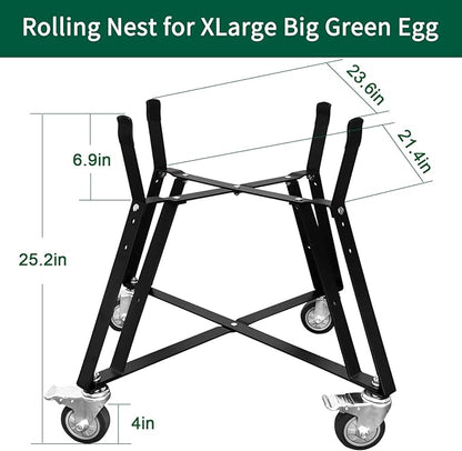 XLarge Big Green Egg Nest,Grill Stand for Big Green Egg Accessories,Rolling Nest with Heavy Duty Locking Caster Wheels Powder Coated Steel for BGE Smoker Kamado Joe Grill Stand Accessories