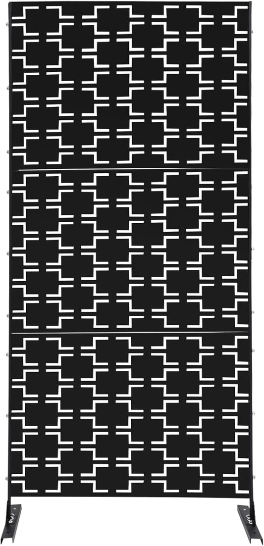 75" H×35" W Decorative Outdoor Privacy Screen with Stand, Outdoor Decor Privacy Fence Screen Metal Fence Panels, Free Standing Metal Divider for Patio Lawn Deck (Black-Rectangular)