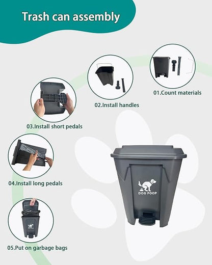 Large Dog Poop Trash Can Outdoor 20L / 5.3 Gallon - Waterproof Pet Waste Station with Foot Pedal, Removable Inner Bucket & 100 Bags for Backyard Garden Odor Control