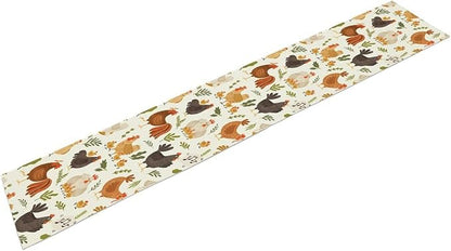 Cute Roosters Chickens Table Runners, Rustic Farm Animals Hen Table Runner for Farmhouse Wedding Coffee Dining Table Party Home 13x70in