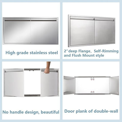 Outdoor Kitchen Door 42" W x 21" H inch Stainless Steel BBQ Double Door Flush Mount for Outdoor Kitchen Island（Double Wall Door Panel ）
