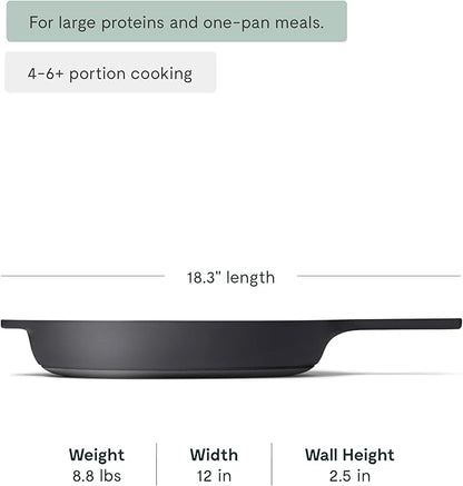 Caraway Cast Iron Skillet - 12” Enameled Cast Iron Pan With 3 Layer Enamel Coating - No Seasoning Required - Compatible With All Stovetops - Free From Forever Chemicals - Charcoal