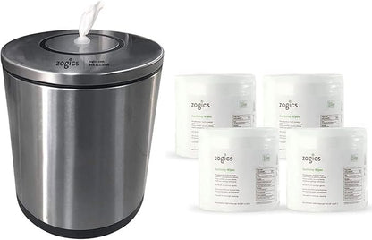 Zogics Sanitizing Wipes and Tabletop Stainless Steel Wipe Dispenser