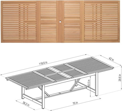 Amazonia Franklin 9-Piece Rectangular Extendable Patio Dining Set Teak Finish and Weather-Net Technology Ideal for Outdoors and Indoors