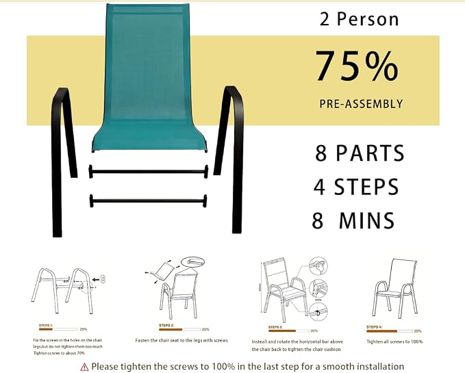 Stackable Patio Chairs Set of 1/2/4, Heavy Duty Metal Frame & Teslin Fabric - Image 6