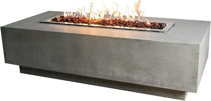 Elementi Granville 60 in Rectangular Concrete Propane Fire Pit Table + 42 in Stainless Steel Fire Pit Cover + Tempered Glass Wind Screen Guard