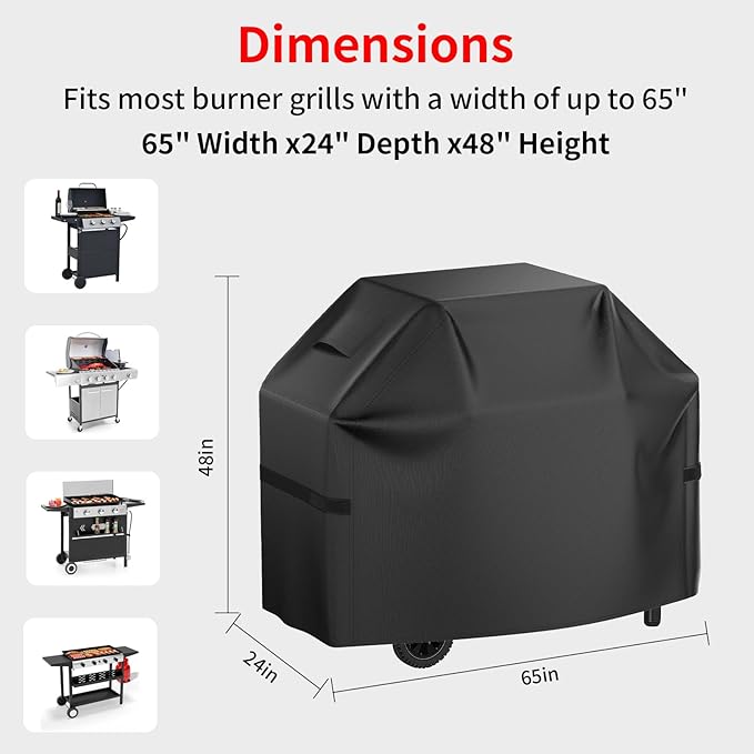 Grill Cover for Outdoor Grill, 65 Inch Heavy Duty 600D Waterproof BBQ Gas Grill Covers for Outside, UV & Fade Resistant, All Weather Protection Compatible for Weber Charbroil Nexgrill Kenmore Grills