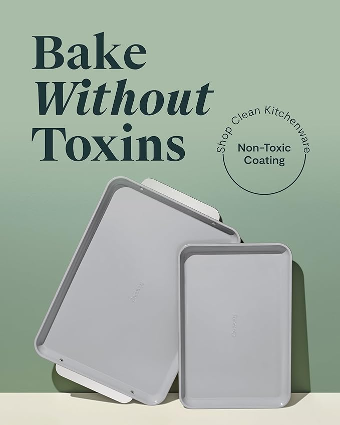 Caraway Non-Stick Ceramic Baking Sheet Duo - Naturally Slick Ceramic Coating - Non-Toxic, PTFE & PFOA Free - 18 x 13" Large & 15 x 10" Medium - Sage