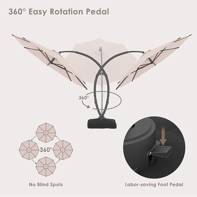 11FT Solar Powered LED Light Cantilever Patio Umbrella - Image 7