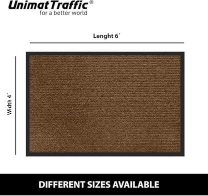 UNIMAT Tra c Guard Door Mat, 4´x 6´, Heavy Duty Waterproof Doormat, Stain and Fade Resistant Welcome Mats, Durable Rubber Backing, Low Pro le Entryway Rug, Shoe and Boot Scraper, Brown