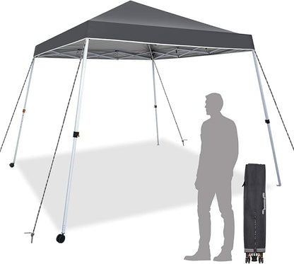 Sunnyglade 10x10 Ft Pop Up Canopy Tent One Button Easy Pop Up Outdoor Instant Folding Slant Leg Canopy with 2 Wheels and Deluxe Carry Bag(Dark Grey)