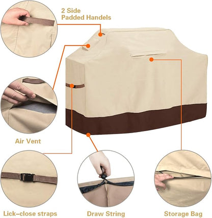 Vailge Grill Cover,58-inch Waterproof BBQ Cover,600D Heavy Duty Gas Grill Cover, UV & Dust & Rip & Fading Resistant,Suitable for Weber, Brinkmann, Char Broil Grills and More,Beige