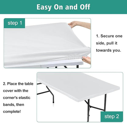 LUSHVIDA 6 Packs Vinyl Tablecloths with Flannel Backing for 6ft Rectangle Folding Table Cloths - Waterproof Plastic Picnic Table Covers with Elastic Corners, 30x72 inch, White