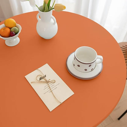 Fall Round Fitted PU Tablecloth with High Elastic Edge 24 Inch Dia Waterproof Oil Proof Table Cloth Anti-Scald Stain-Resistant Wipeable Table Cover for Indoor Outdoor Picnic (Orange,24" Dia)
