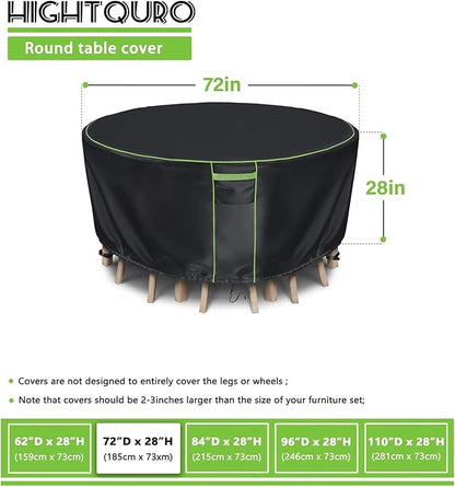 Round Patio Table Cover for Outdoor Table Chairs Set,600D Outdoor Furniture Cover Waterproof,Tear Resistance and Anti-UV,84" Dia x 28" H,Black