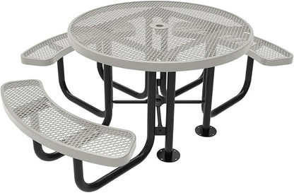 COATEDOUTDOORFURNITURE TRD3-GRY Heavy Duty Round Portable Picnic Table 3 Seat Handicap Accessible, 46", Grey, Made in America