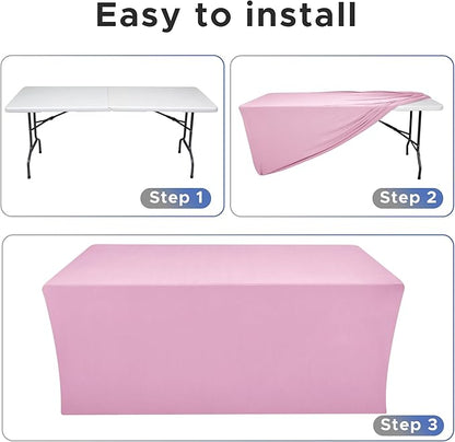 Nasitos Pink Rectangular Spandex Fitted Tablecloths, 2 Pack - 48 x 24 Inch - For 4 to 8 Foot Tables, Wrinkle & Stain Resistant, Modern & Elegant Design, Perfect for Parties, Trade Shows, Craft Shows