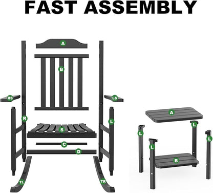 5 Piece Outdoor Rocking Bistro Set, Rocking Chairs Outdoor Furniture, Resin - Image 8