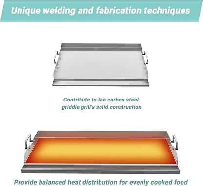 Skyflame Universal Stainless Steel Griddle Plate with Even Heating Bracing for BBQ Charcoal/Gas Grills, 23" x 16" Rectangular Hibachi Flat Top Griddle for Indoor/Outdoor Cooking