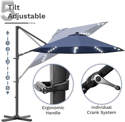 Devoko 10ft Solar LED Patio Umbrella, Round Cantilever Outdoor Umbrella - Image 6