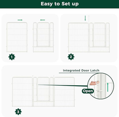 FXW Garden Fence Outdoor for The Yard – 40in(H) x 18.2ft(L) Heavy Duty Metal Animal Barrier for Dog and Rabbit, Decorative Dog Fence, 8 Panels, White