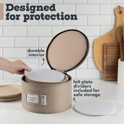China Storage Hard Shell Containers 5-Piece Set Moving Boxes for Dinnerware, Glasses, Plates, Mugs and Saucers Sturdy Dish Organizer with Dividers for Seasonal Storage - Service for 12 - Brown