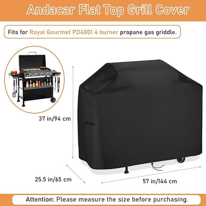 Flat Top Grill Cover for Royal Gourmet PD4001 4 Burner Propane Gas Griddle, Outdoor Griddle Grill Cover Waterproof Gas Flat Top Grill Cover - 56" L×25" W×37" H, Black
